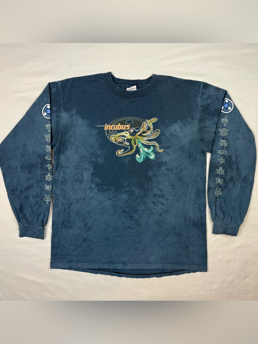 Vtg Y2K Incubus Octopus Mens Long Sleeve Band T-Shirt Sz Large Tie Dye Black A7
